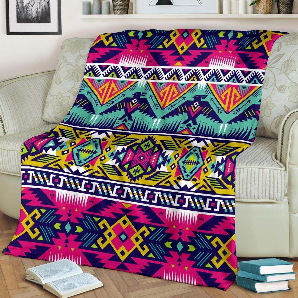 Colorful Thunderbird Pattern Native American Sherpa Fleece Blanket