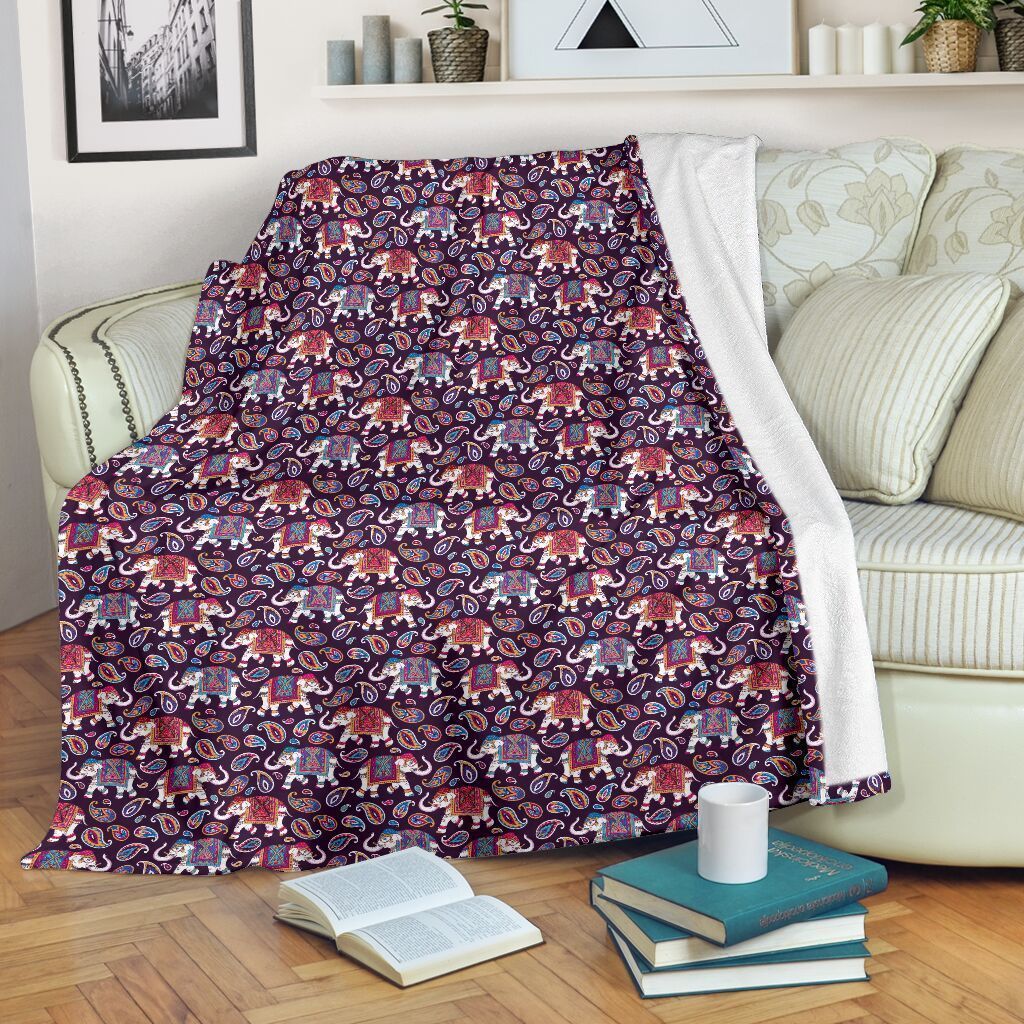 Colorful Tribal Elephant Sherpa Fleece Blanket