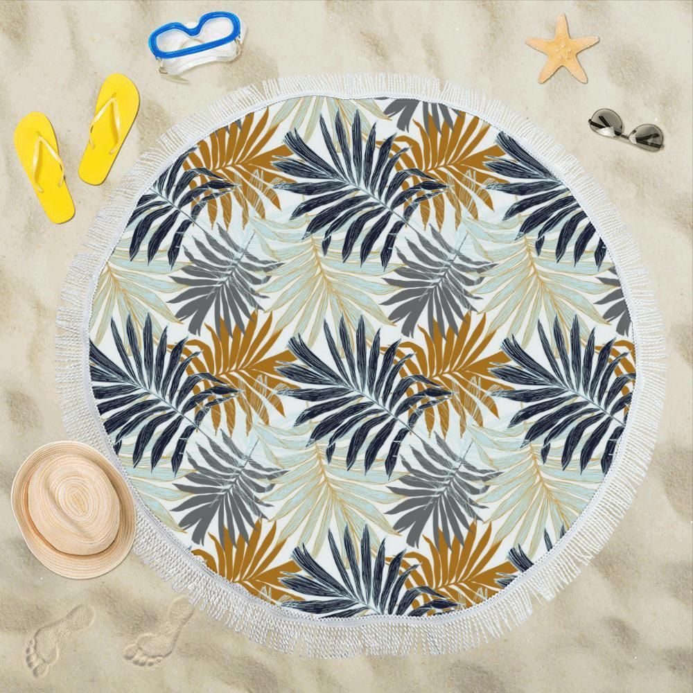 Colorful Tropical Palm Leaves Round Beach Towel