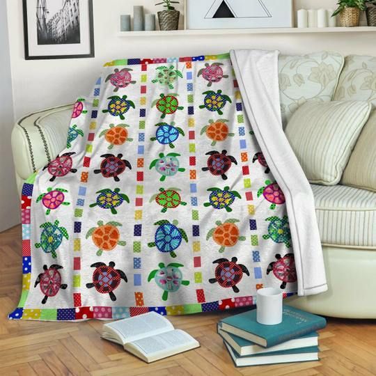 Colorful Turtle Sherpa Fleece Blanket