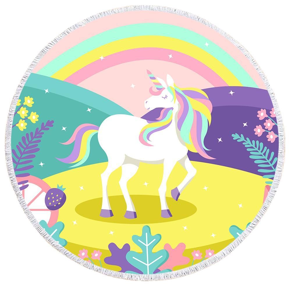 Colorful Unicorn Art Printed Round Beach Towel