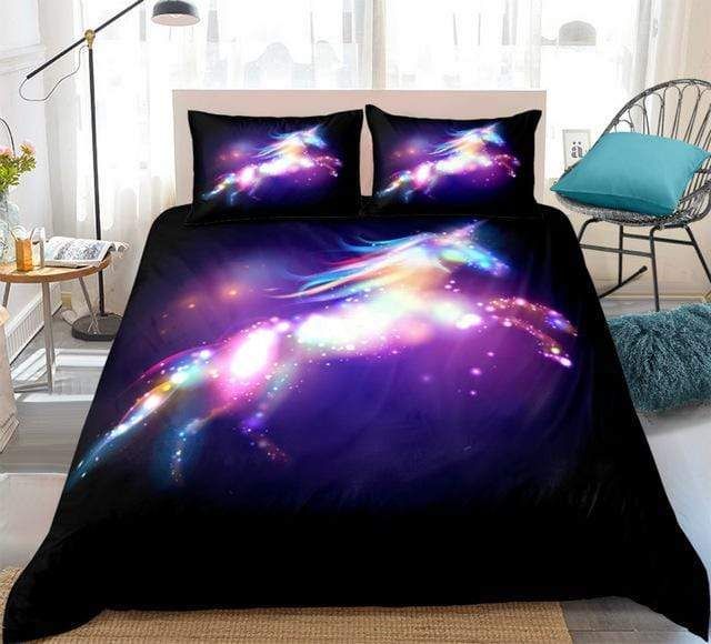 Colorful Unicorn Black Bedding Set