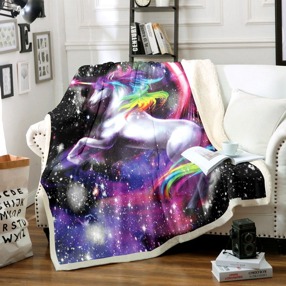 Colorful Unicorn Sherpa Fleece Blanket