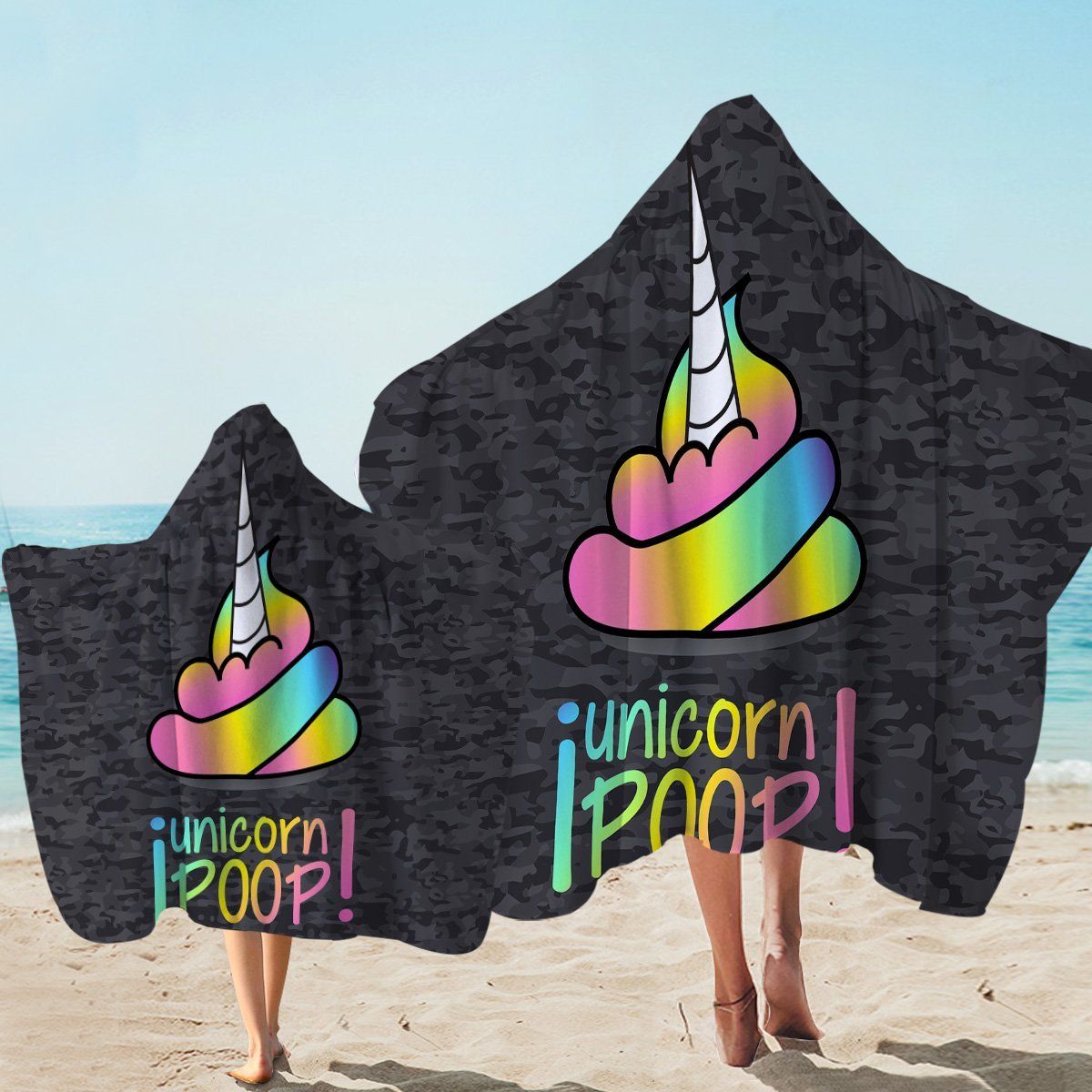 Colorful Unicorn Poop Gray Printed Hooded Towel