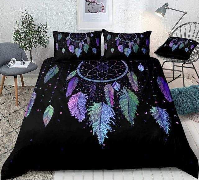 Colorful Vibrant Feathers Dreamcatcher Bedding Set