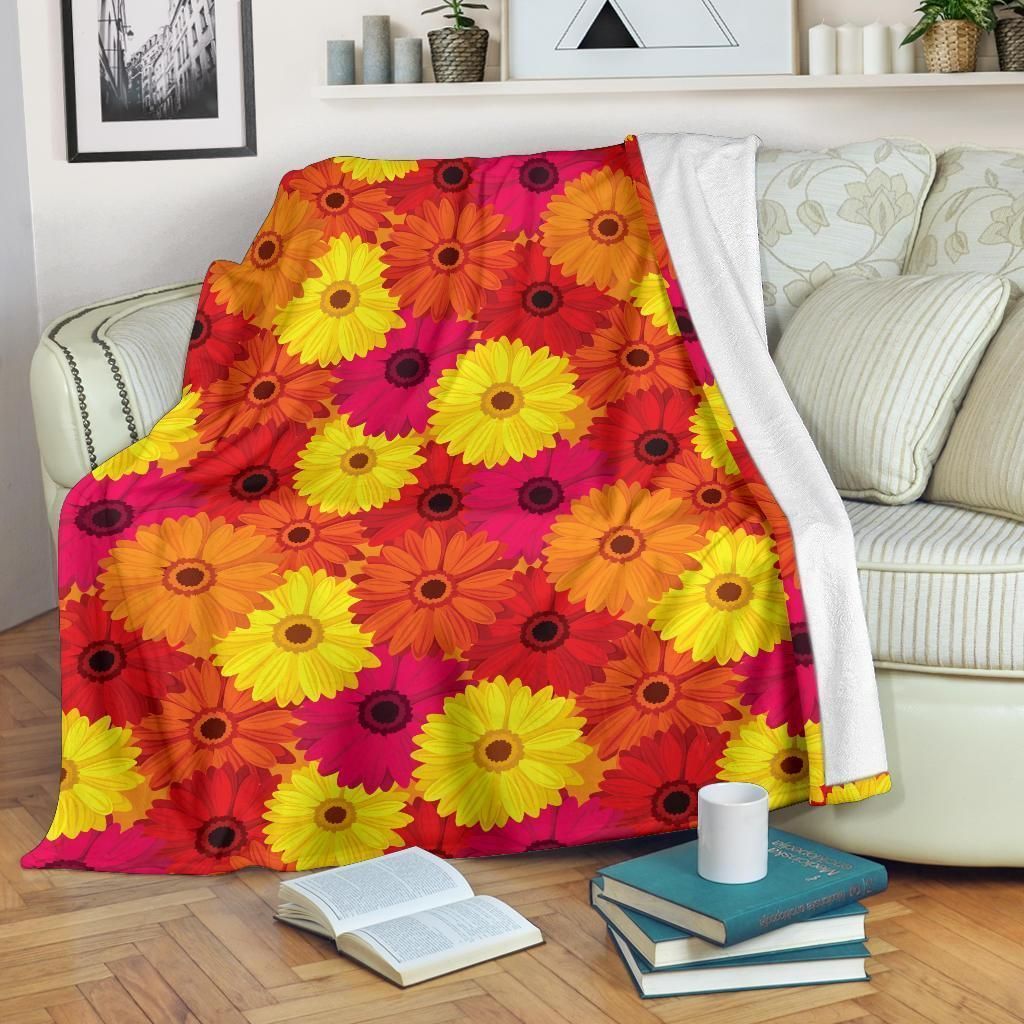 Colorful Vintage Gerberas Pattern Print Design Fleece Blanket
