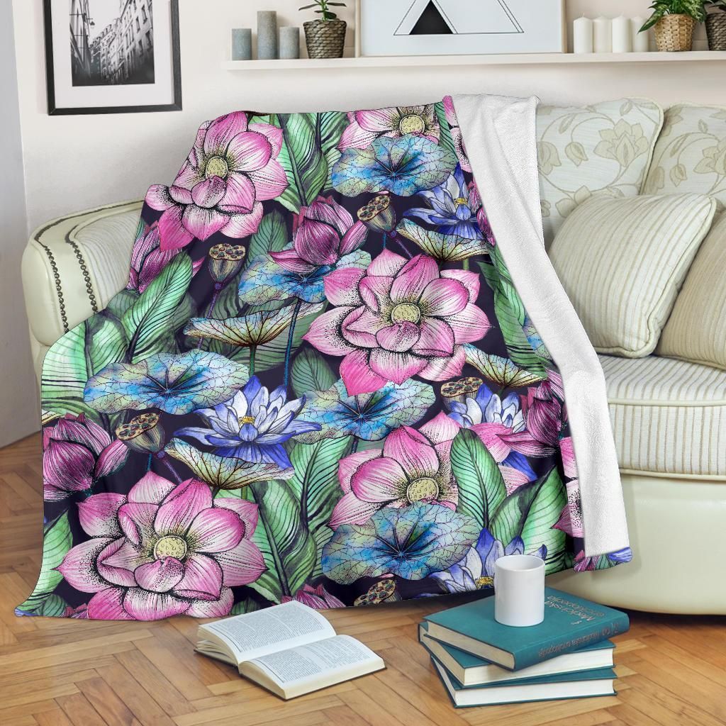 Colorful Water Lily Pattern Print Design Fleece Blanket