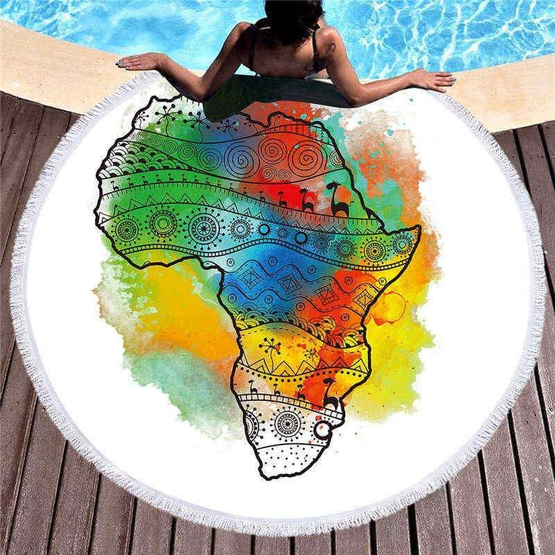Colorful Watercolor Map Of Africa Round Beach Towel