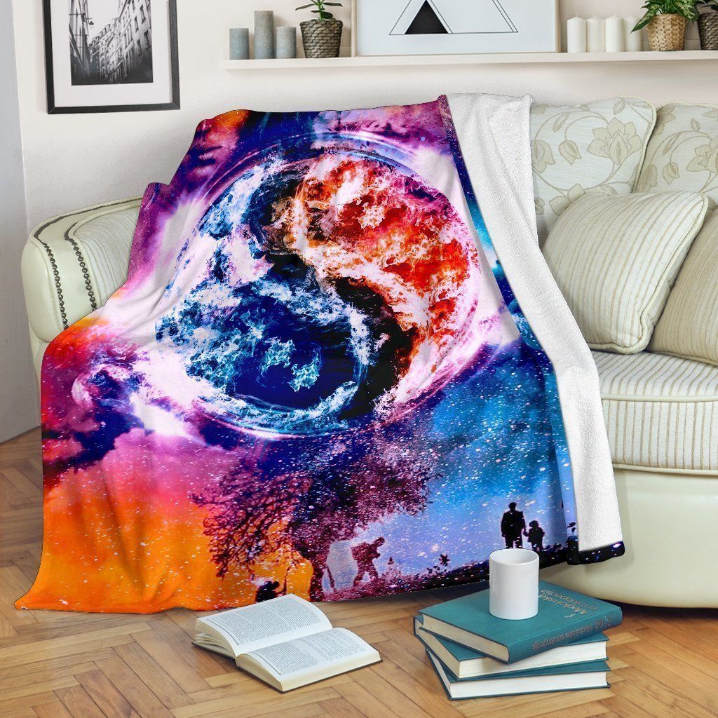 Colorful Watercolor Yin Yang Universe Printed Fleece Blanket