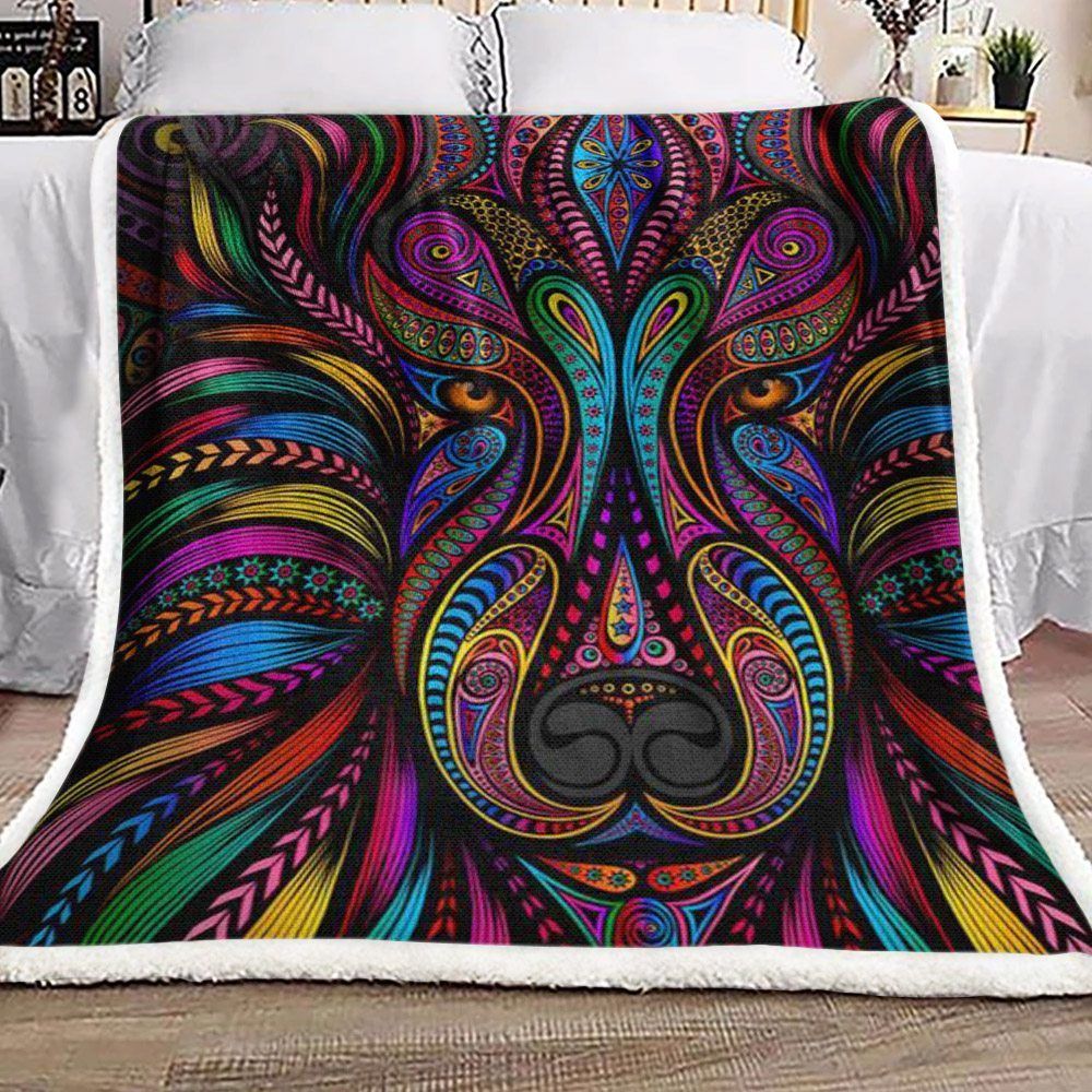 Colorful Wolf Sherpa Fleece Blanket