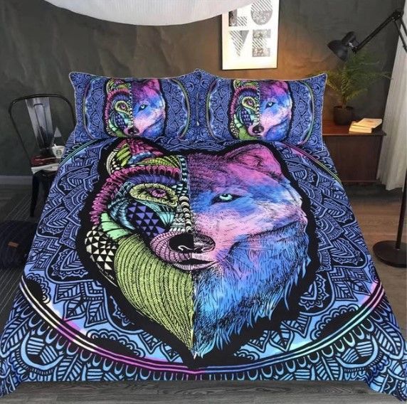 Colorful Wolf Mandala Bedding Set