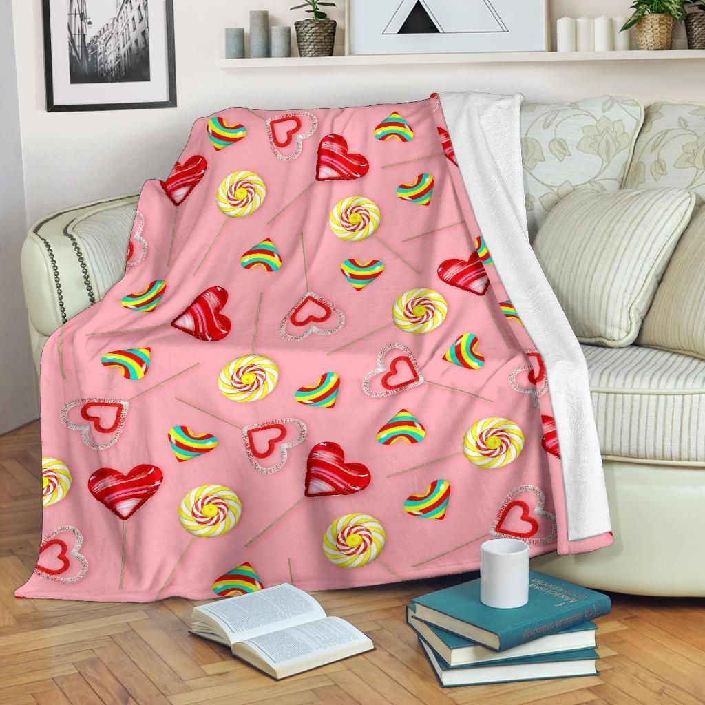 Colorful Yummy Lollipop Pattern Pink Printed Feece Blanket