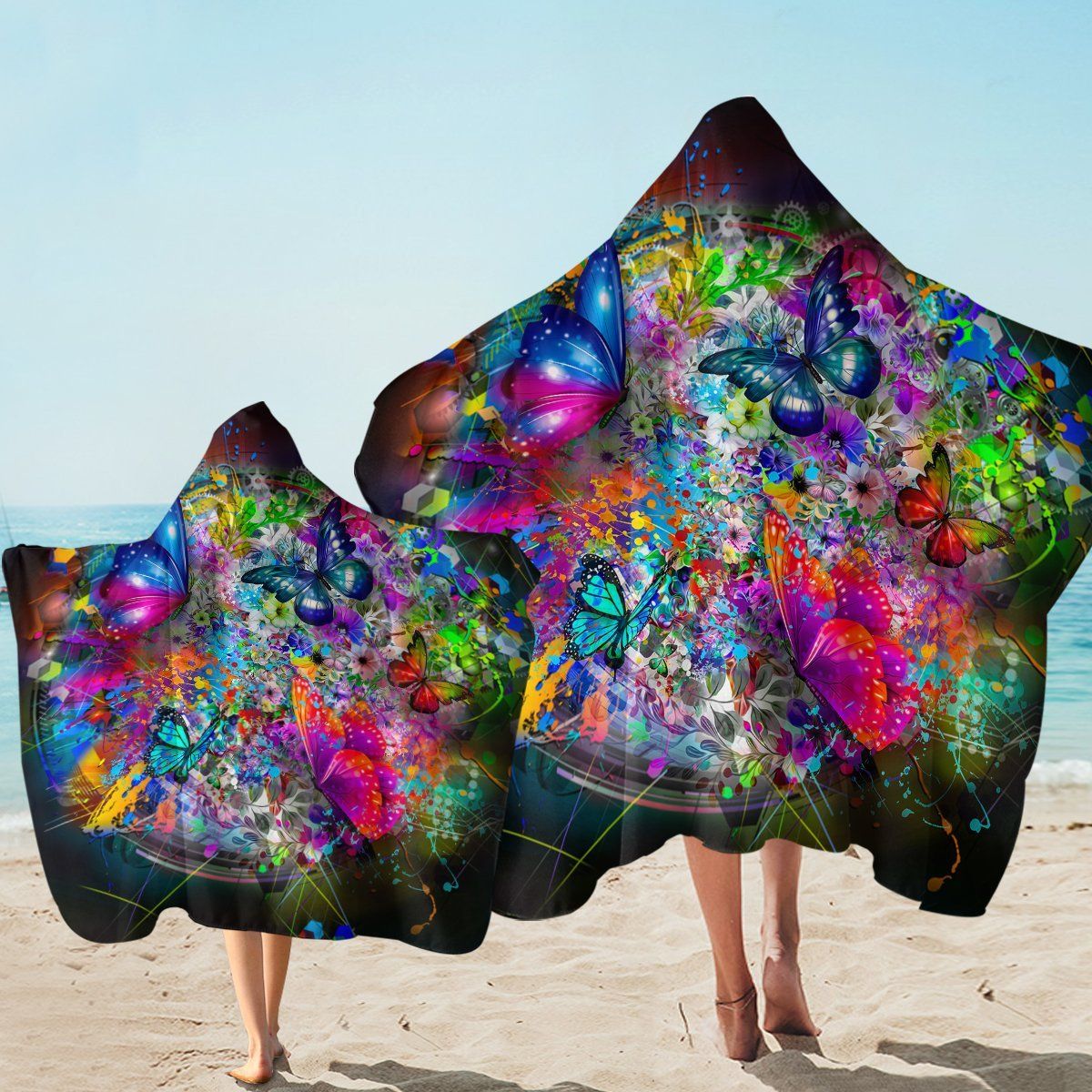 Colors And Butterflies Chaotic Printed Hooded Towel