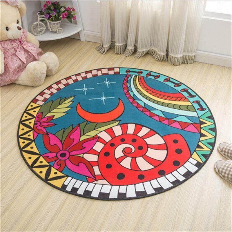 Colourful Bontanical Pattern Round Carpet