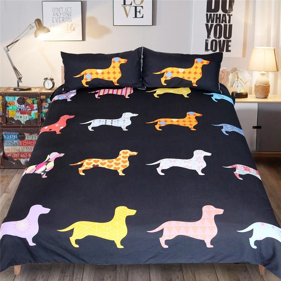 Colourful Cartoon Dachshund Dog Bedding Set