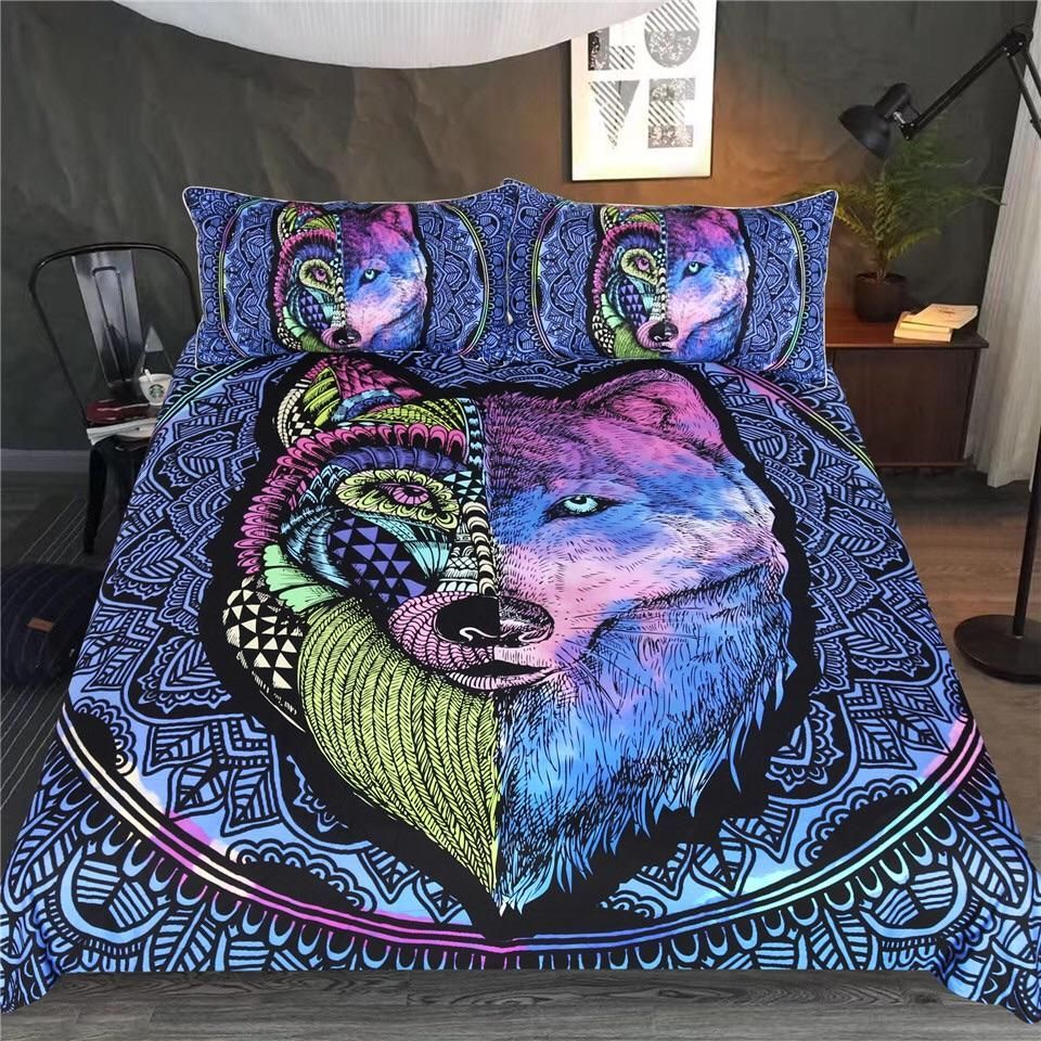 Colourful Geometric Wolf Mandala Bedding Set