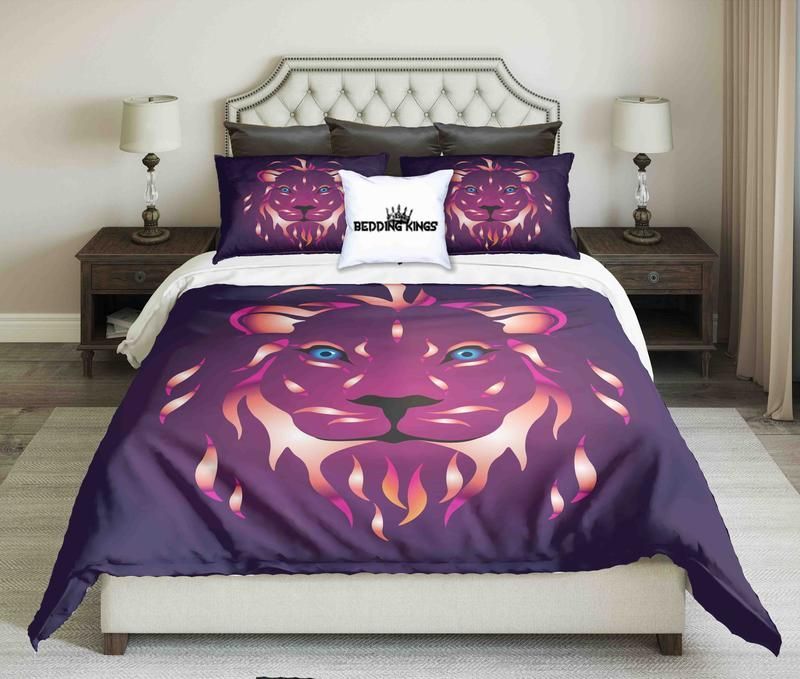 Colourful Lion On Purple Bedding Set