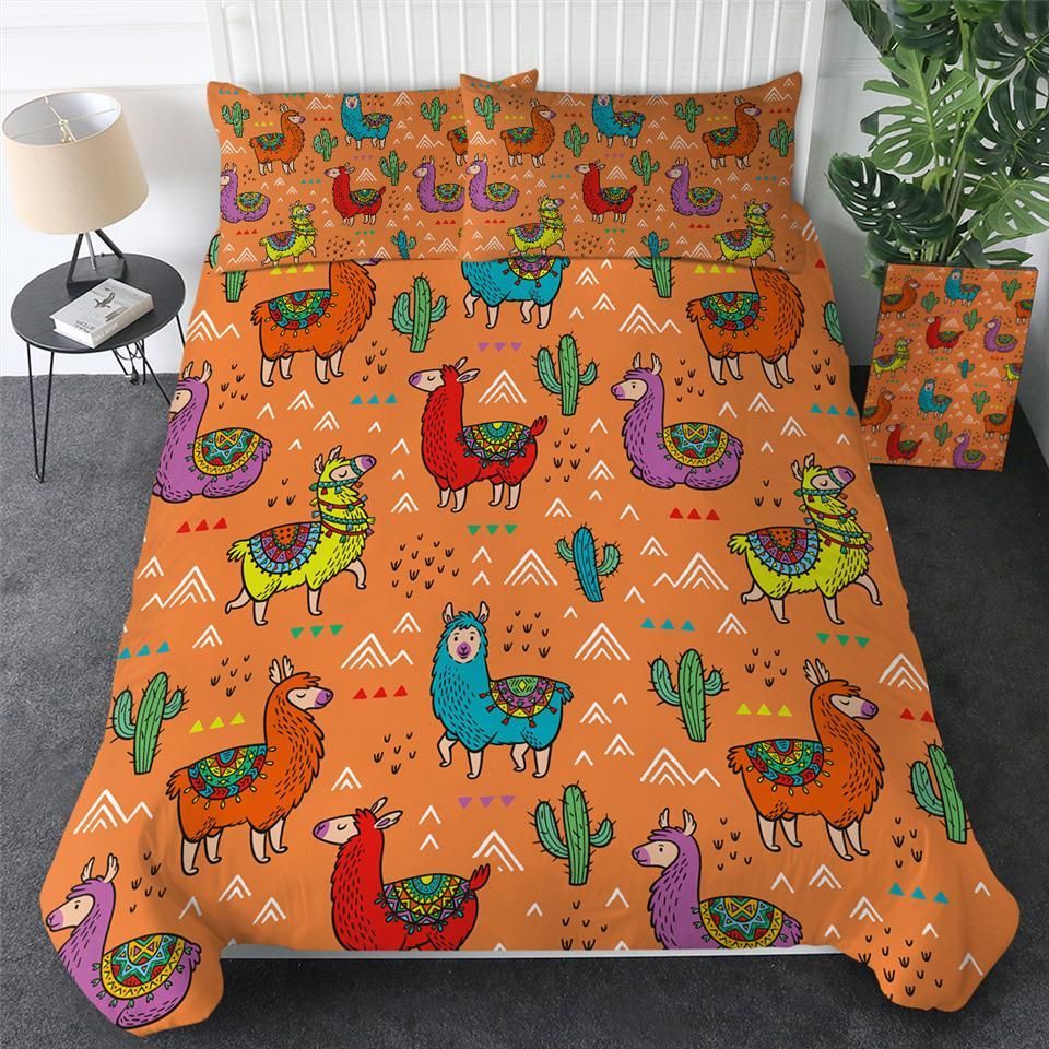 Colourful Llamas Orange Bedding Set