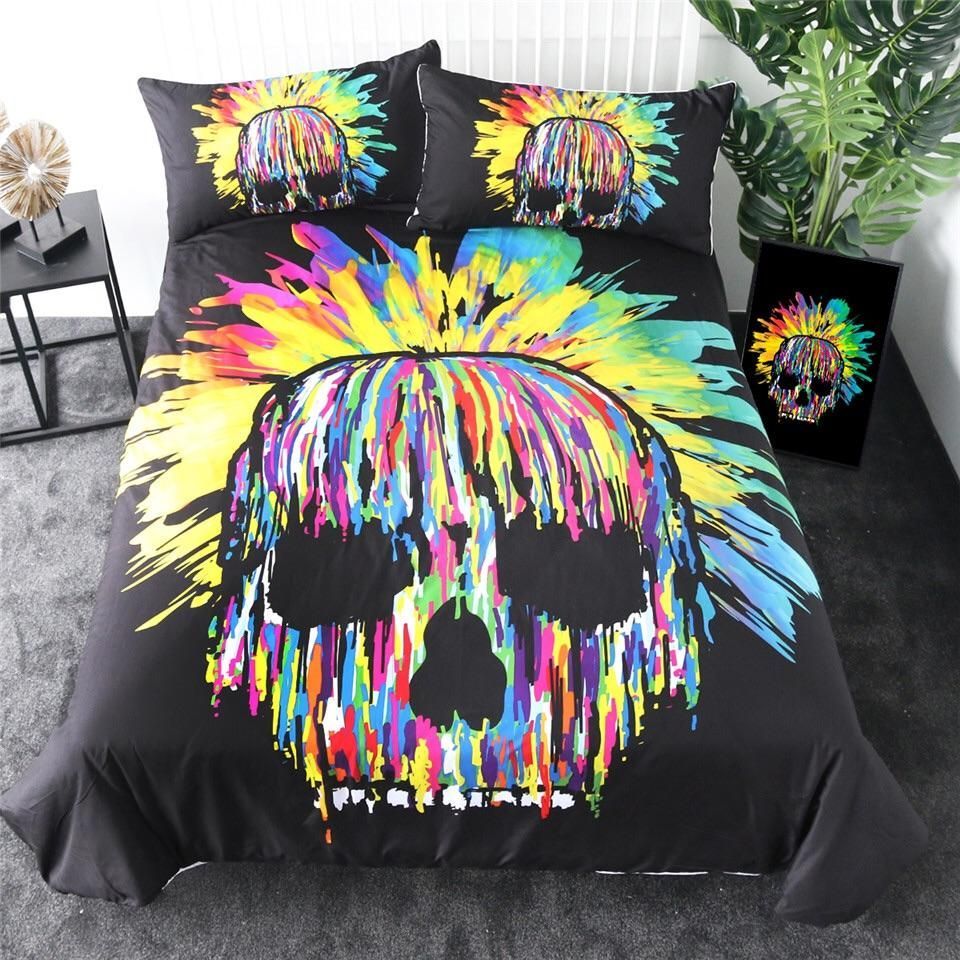 Colourful Watercolour Skull Bedding Set