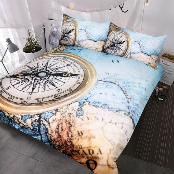 Compass Cotton Bed Sheets Spread Comforter Bedding Set