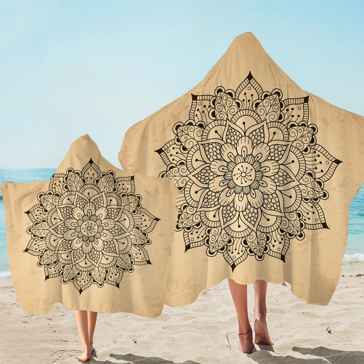 Concentric Flower Tan Printed Hooded Towel