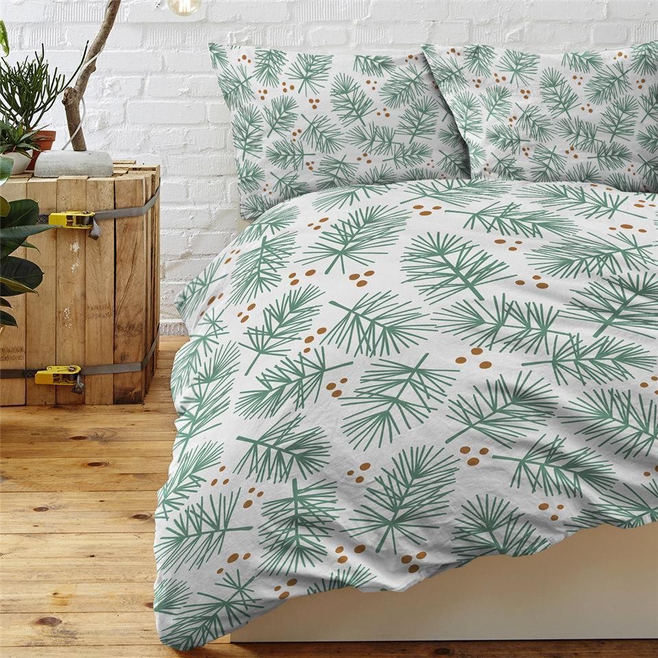 Conifer Leaf Pattern White Bedding Set