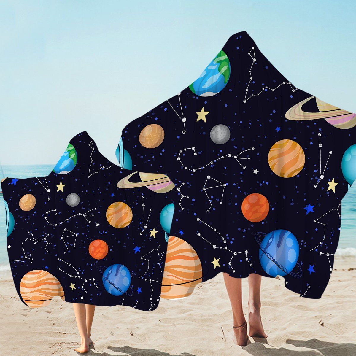 Constellation Star Sign In Universe Planet Printed Hooded Towel