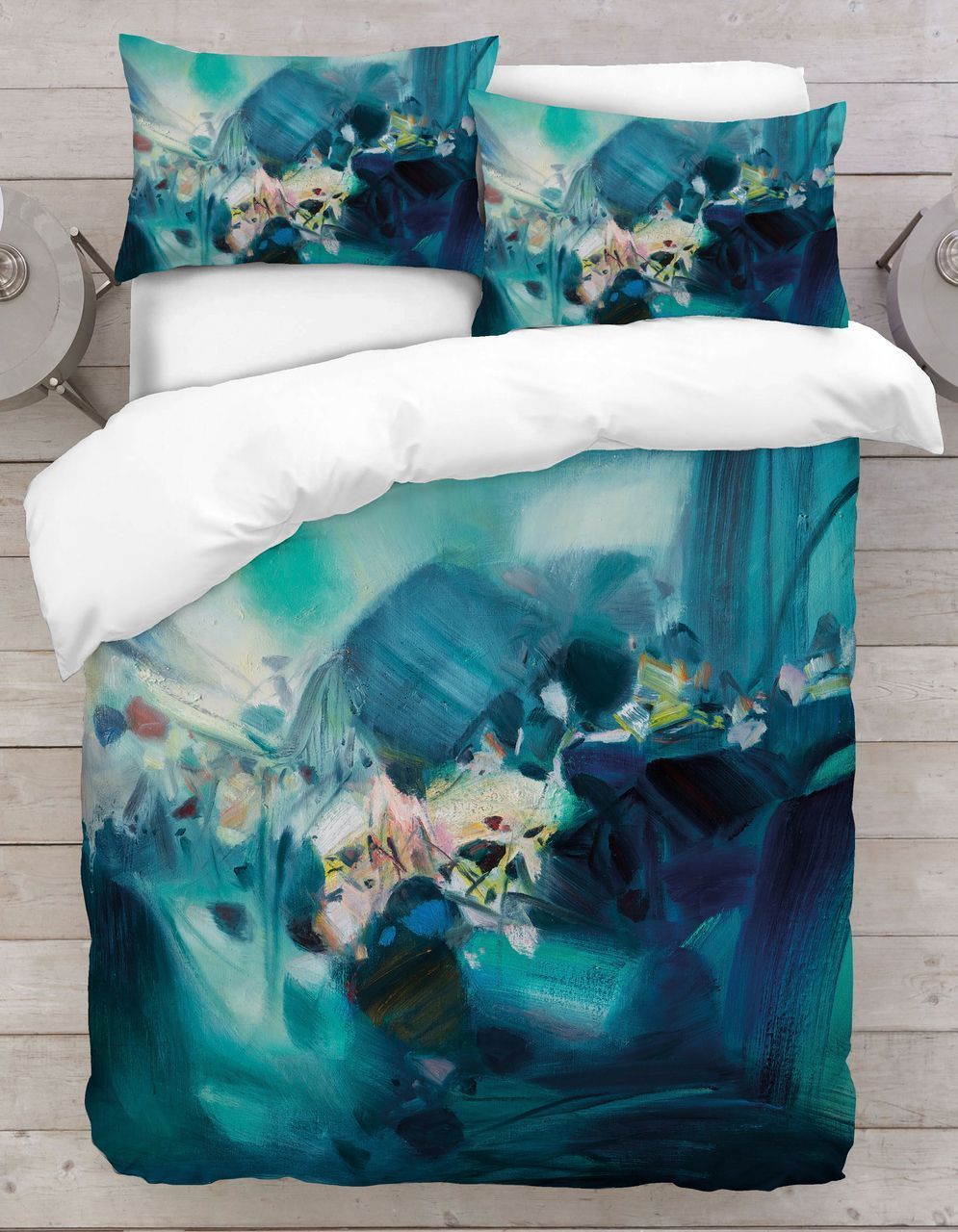 Contemporary Teal Blue Painting Bedding Set