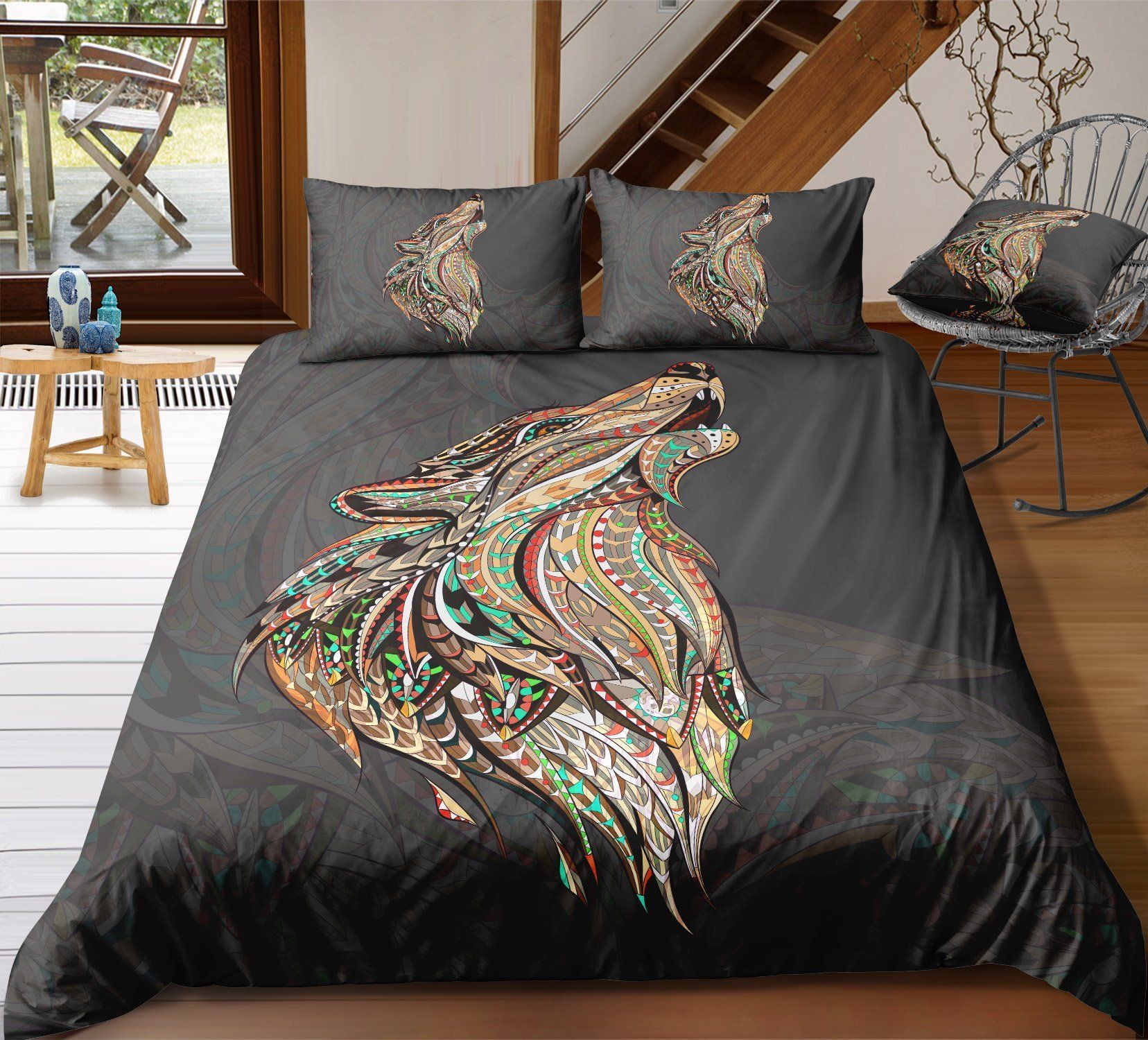 Cool Black Wolf Printed Bedding Set
