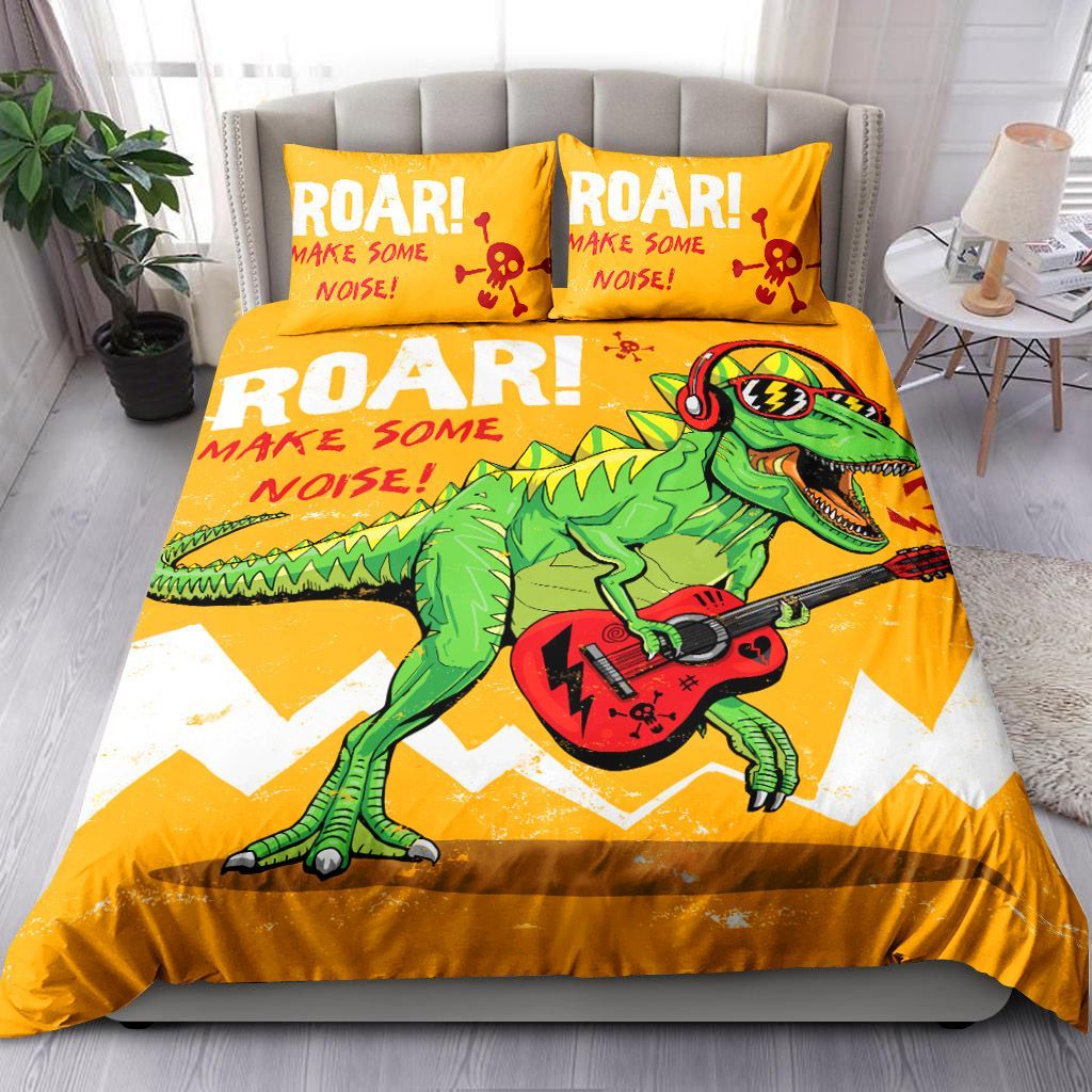Cool Dinosaur Playing Guitar Bedding Set
