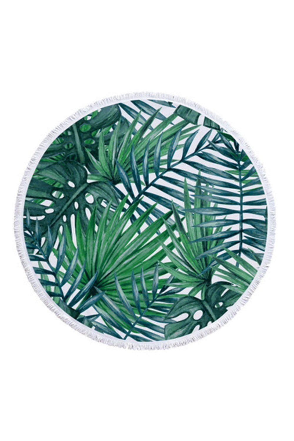 Cool Fresh Tropical Leaves Printed Round Beach Towel