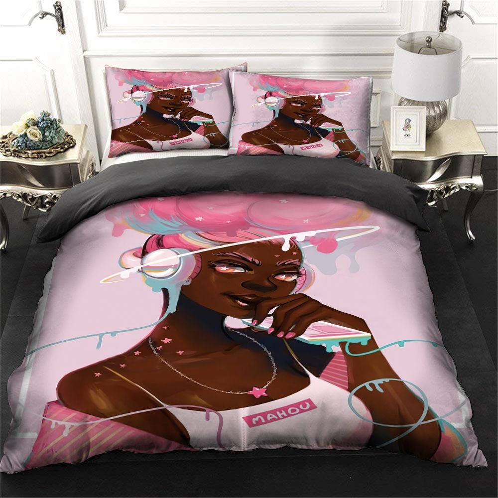 Cool Headphone Black Girl Bedding Set