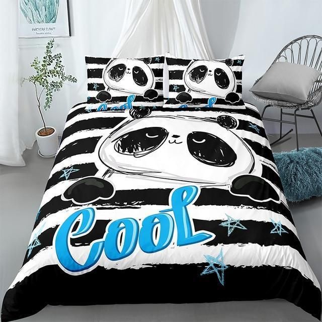 Cool Panda Black And White Stripes Bedding Set