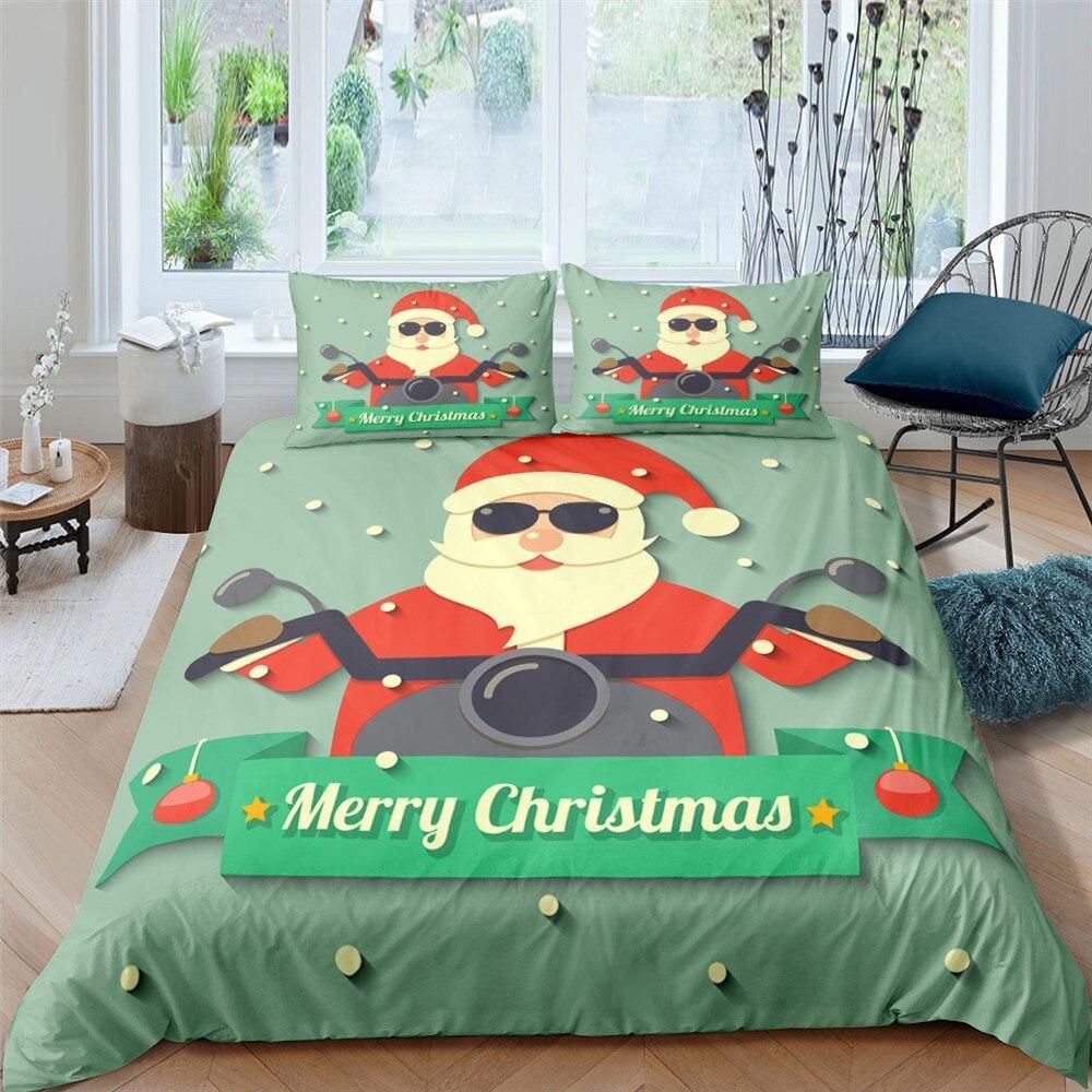 Cool Santa Riding Motorcycles Bedding Set