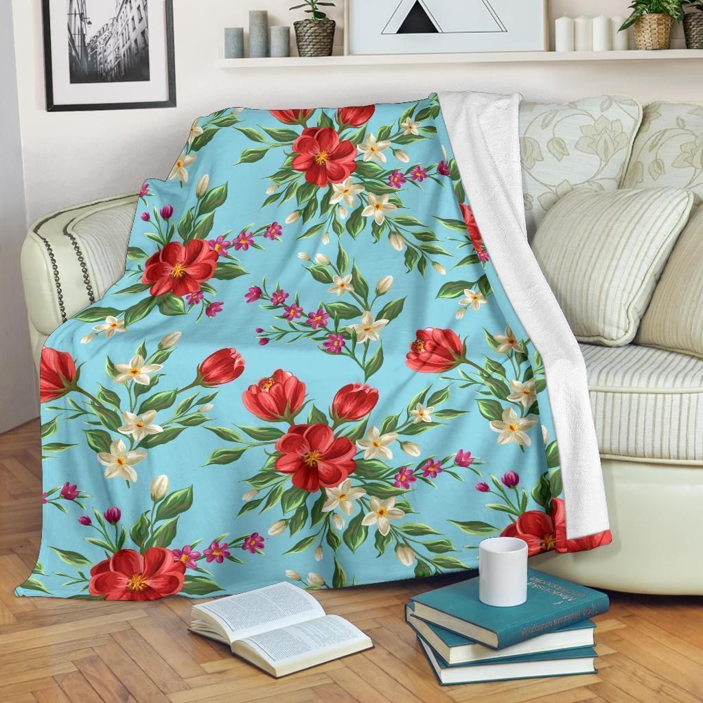 Cool Summer Floral Pattern Printed Fleece Blanket