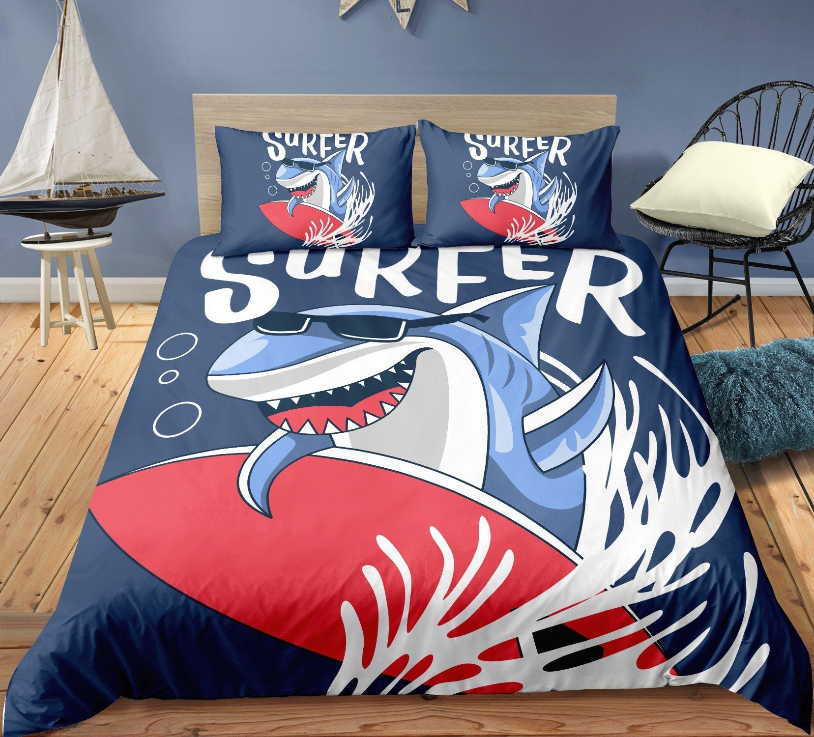 Cool Surfing Shark Bedding Set