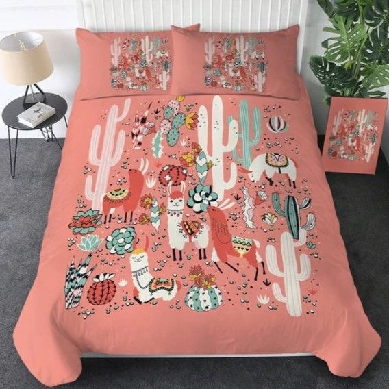 Coral Llama Bedding Set