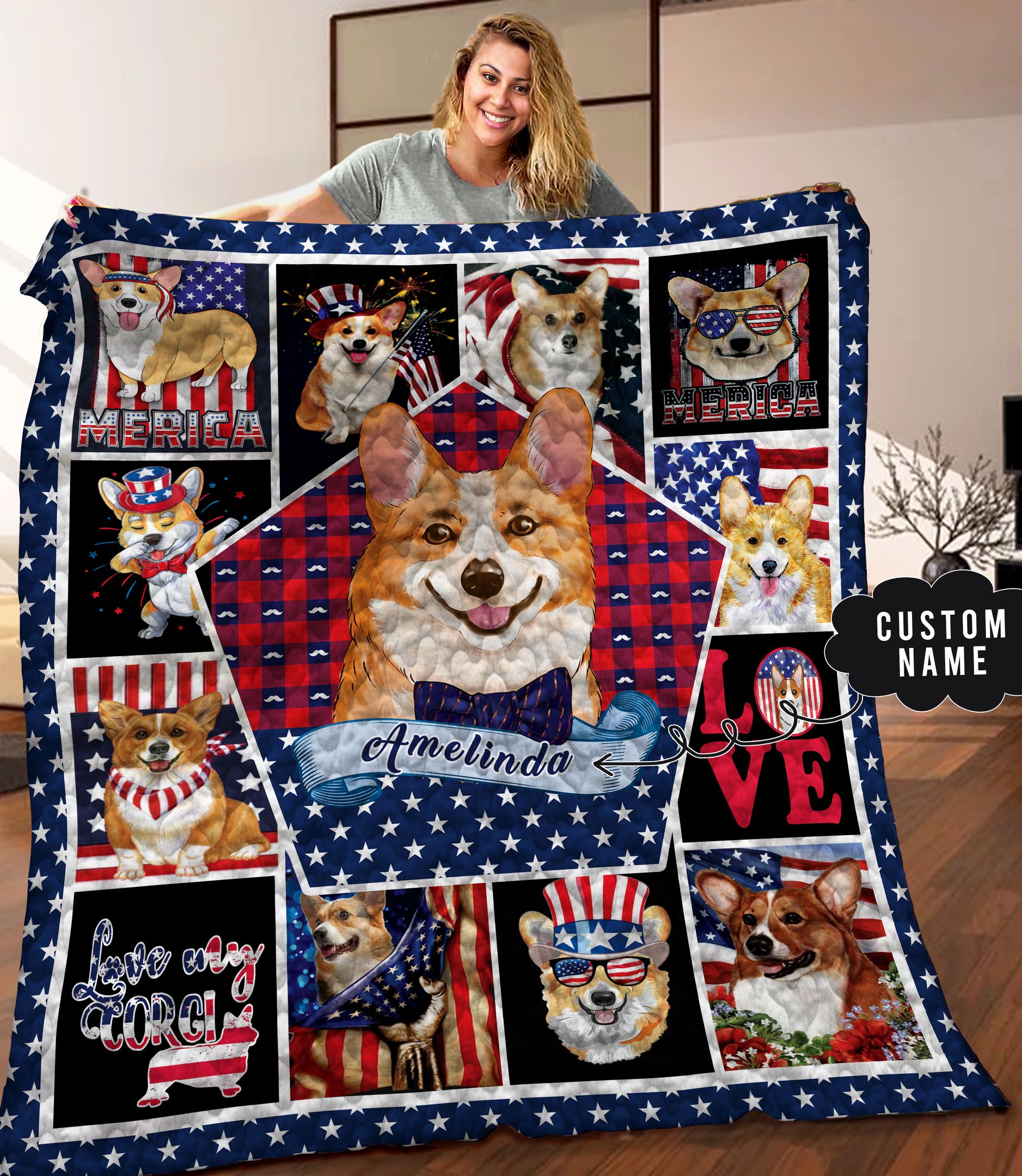 Corgi American Personalized Quilt Blanket C9B090602HD
