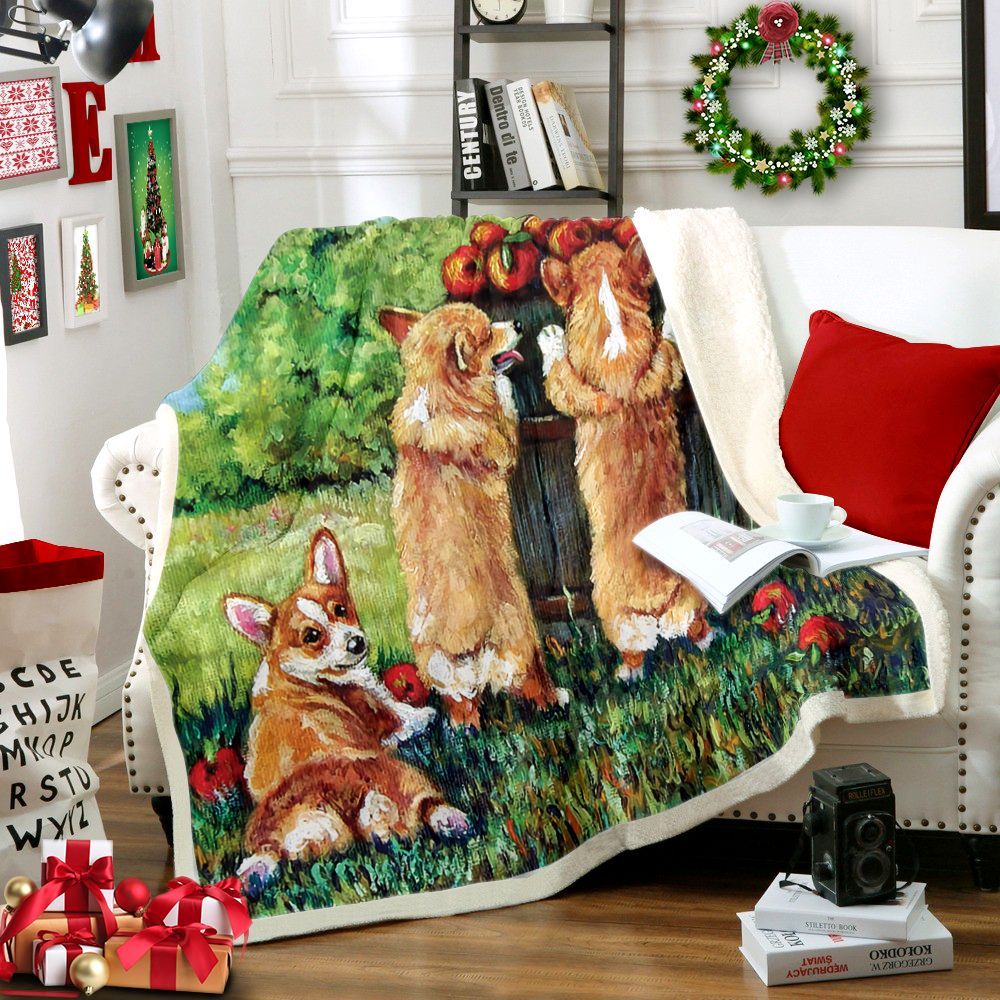 Corgi Apple Sherpa Fleece Blanket