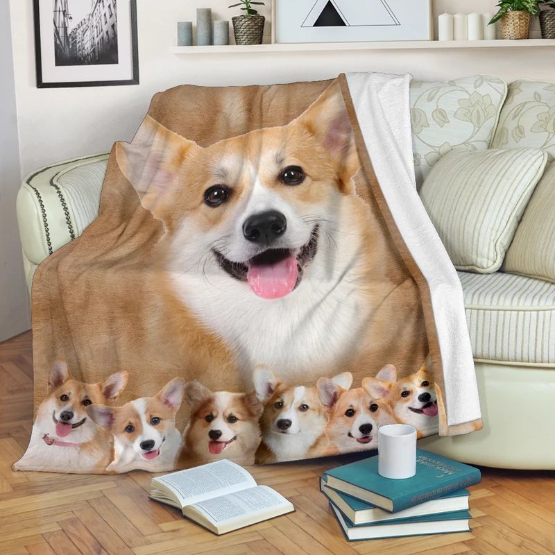 Corgi Big Face Sherpa Fleece Blanket
