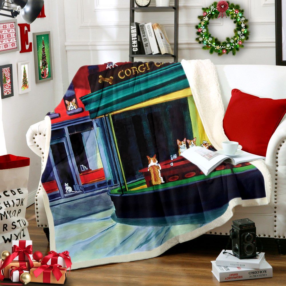 Corgi Cafe Sherpa Fleece Blanket