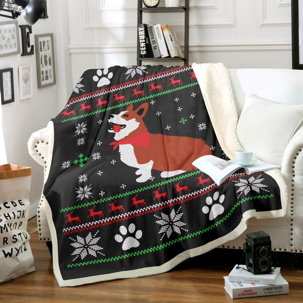 Corgi Christmas Sherpa Fleece Blanket