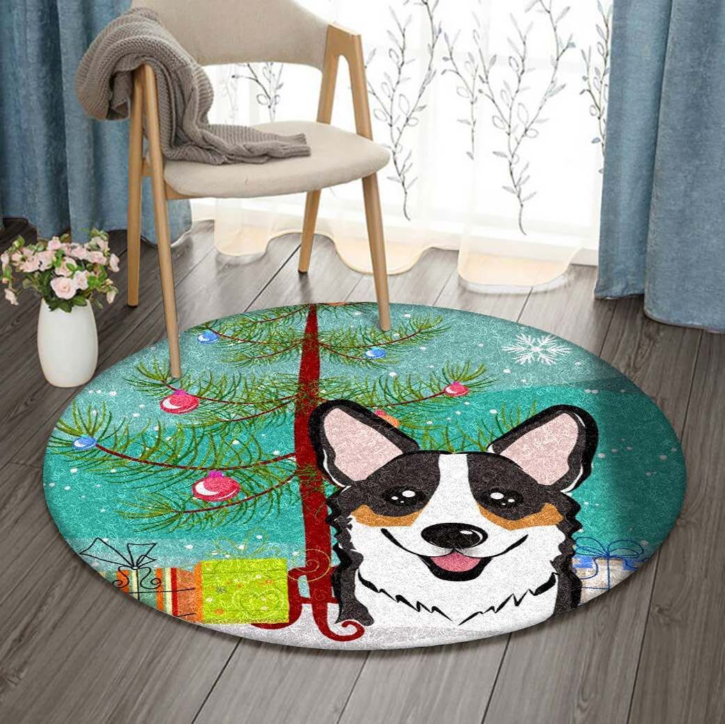 Corgi Christmas Round Carpet