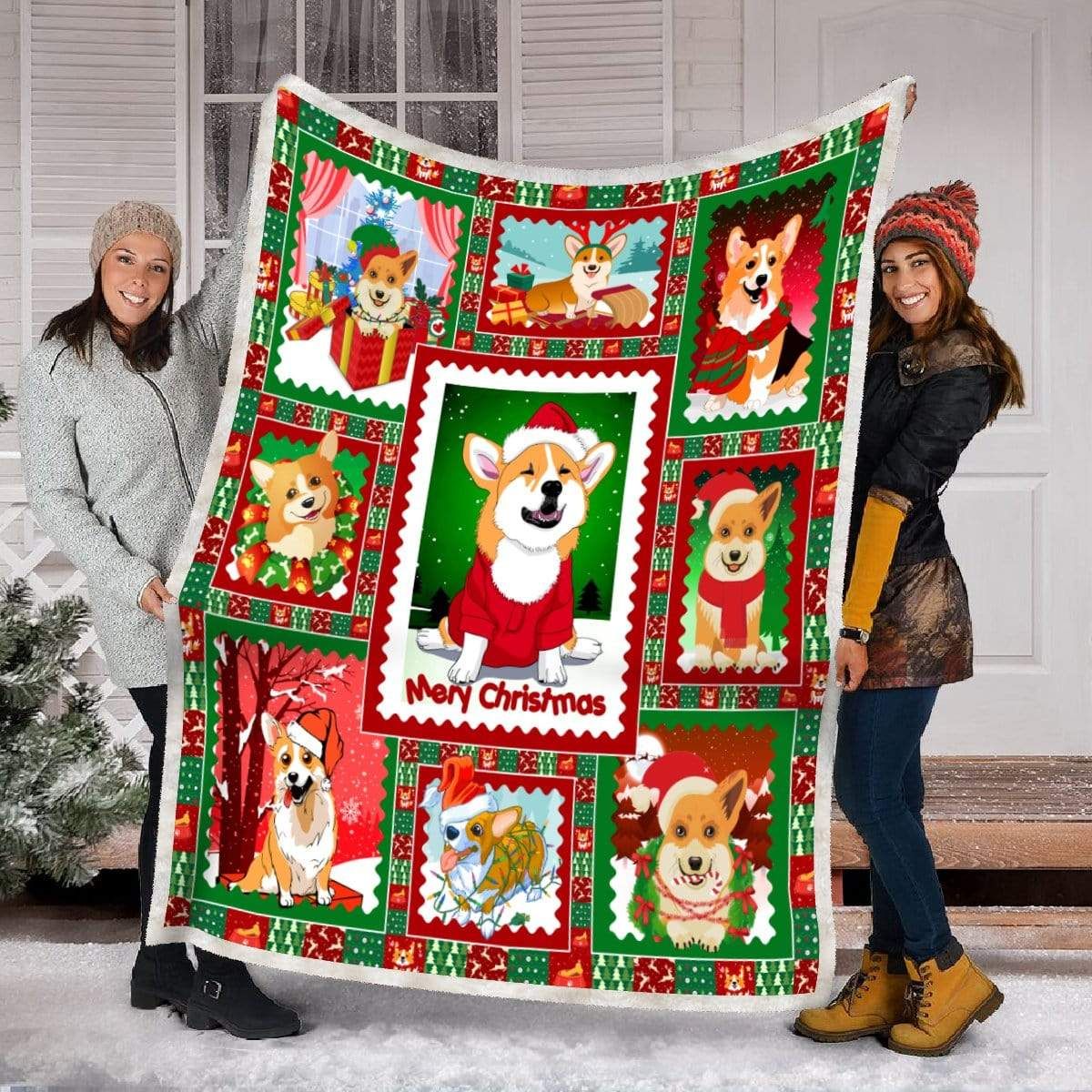 Corgi Christmas Fleece Blanket
