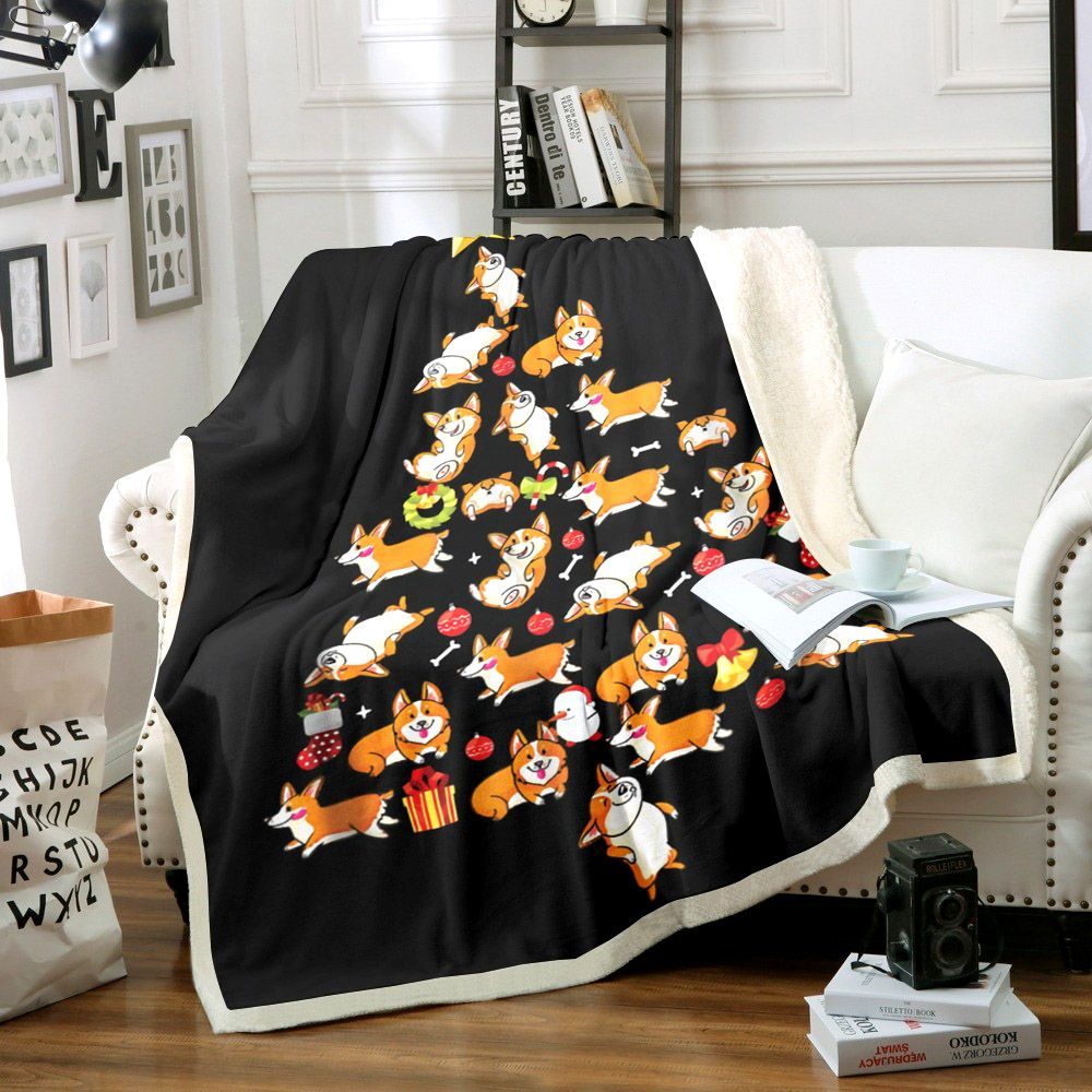Corgi Christmas Tree Sherpa Fleece Blanket