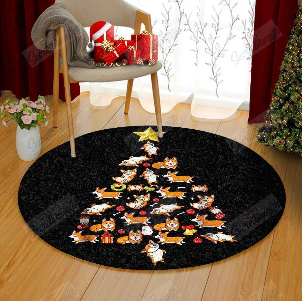 Corgi Christmas Tree Round Carpet