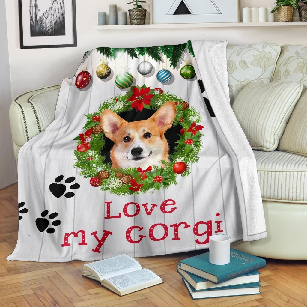 Corgi Christmas Wreath Sherpa Fleece Blanket