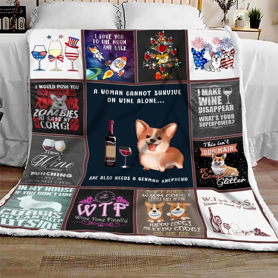 Corgi Sherpa Fleece Blanket