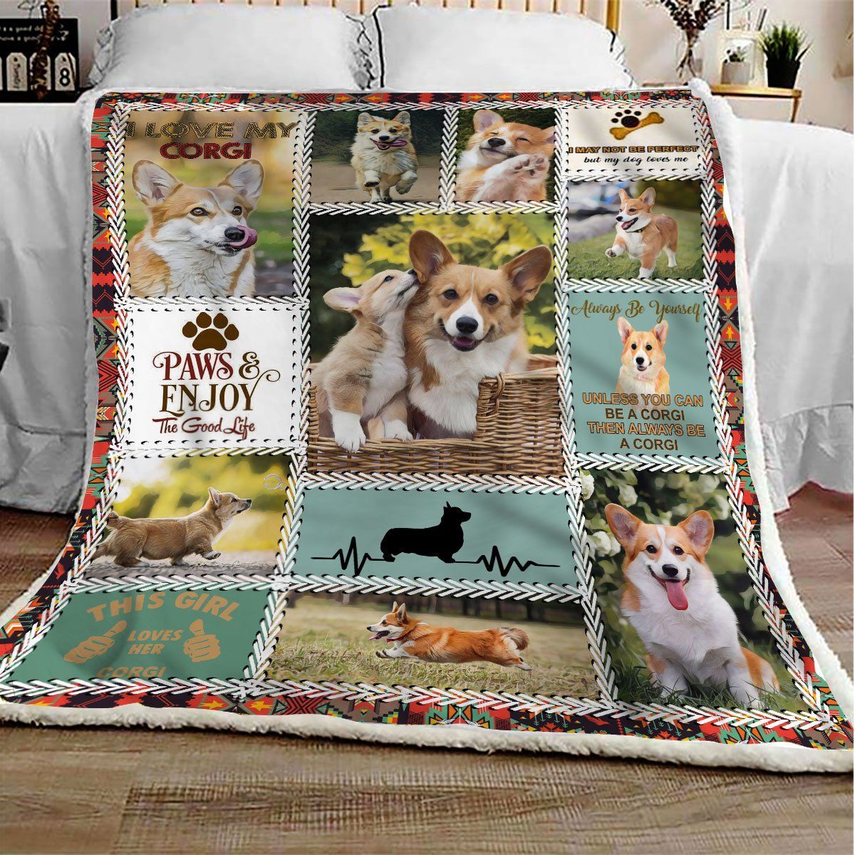 Corgi Sherpa Fleece Blanket