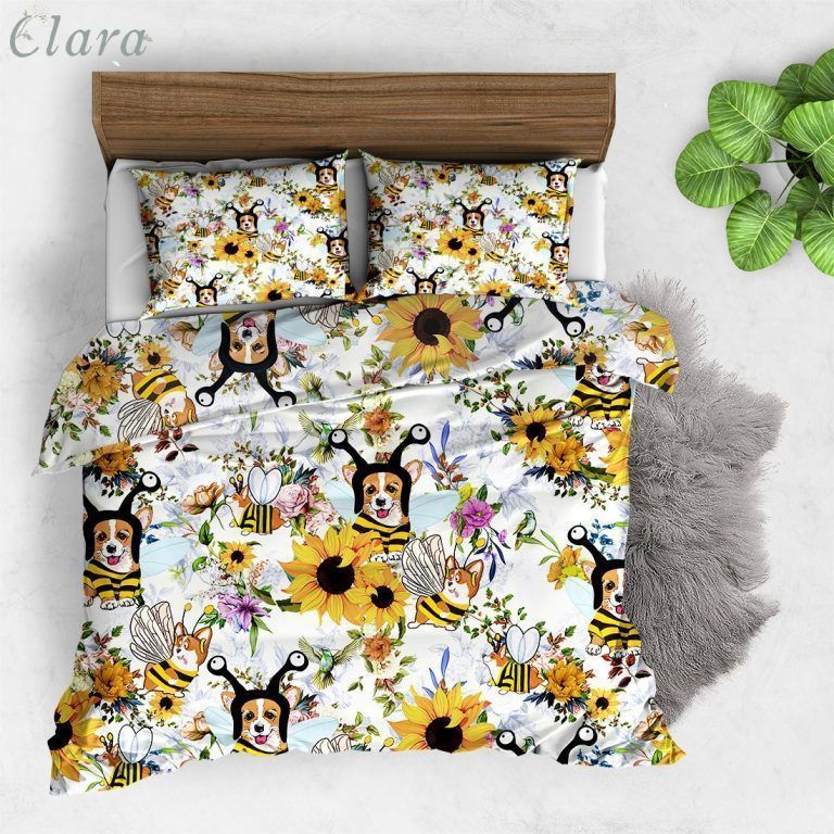 Corgi Cosplay Bee Floral Bedding Set